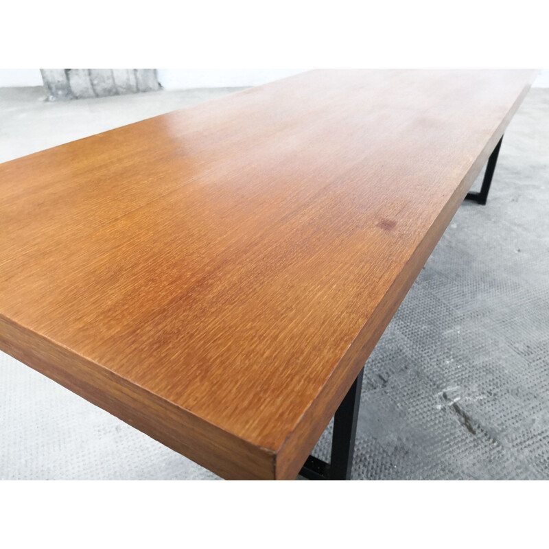 Vintage coffee table by Pierre Guariche for Meurop in teak and steel