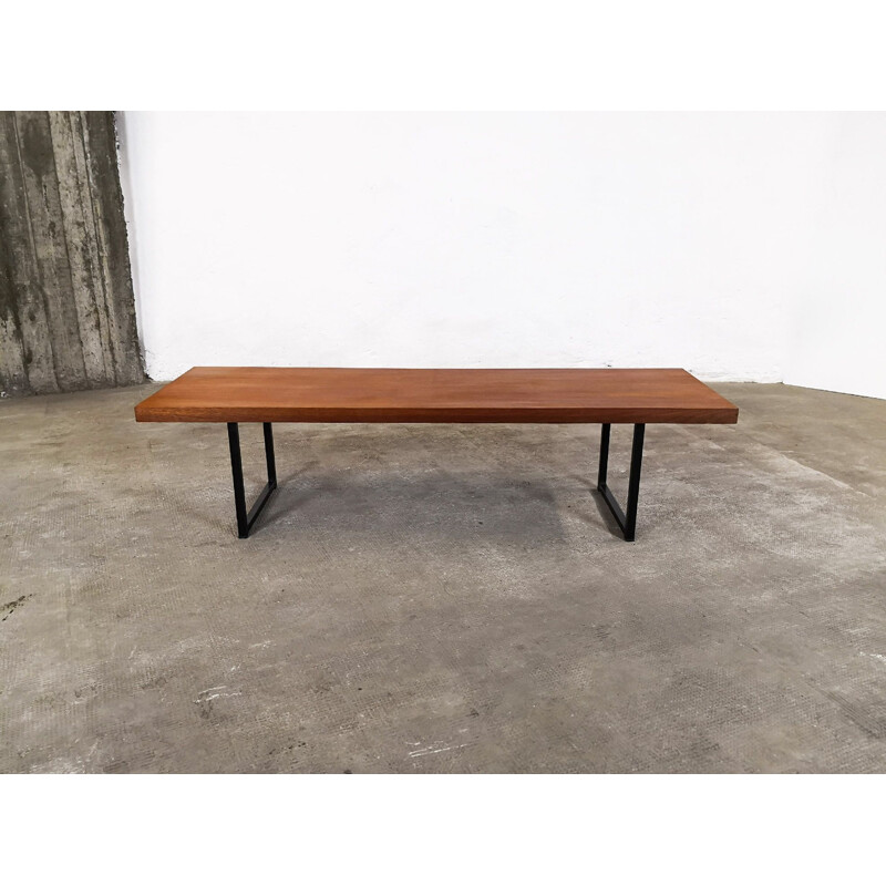 Vintage coffee table by Pierre Guariche for Meurop in teak and steel