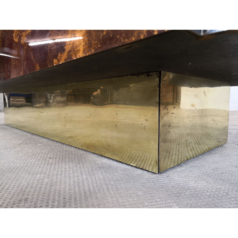 Vintage coffee table in wood and brass
