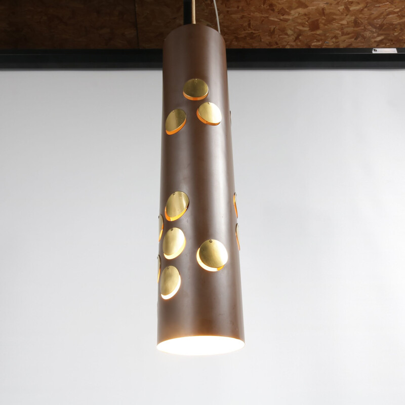 Vintage brass and metal cylinder suspension by danish lyfa, 1970