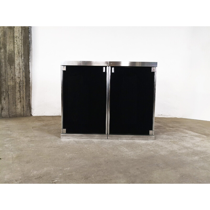 Pair of black vintage storage units for Hermes in steel and marble 1970