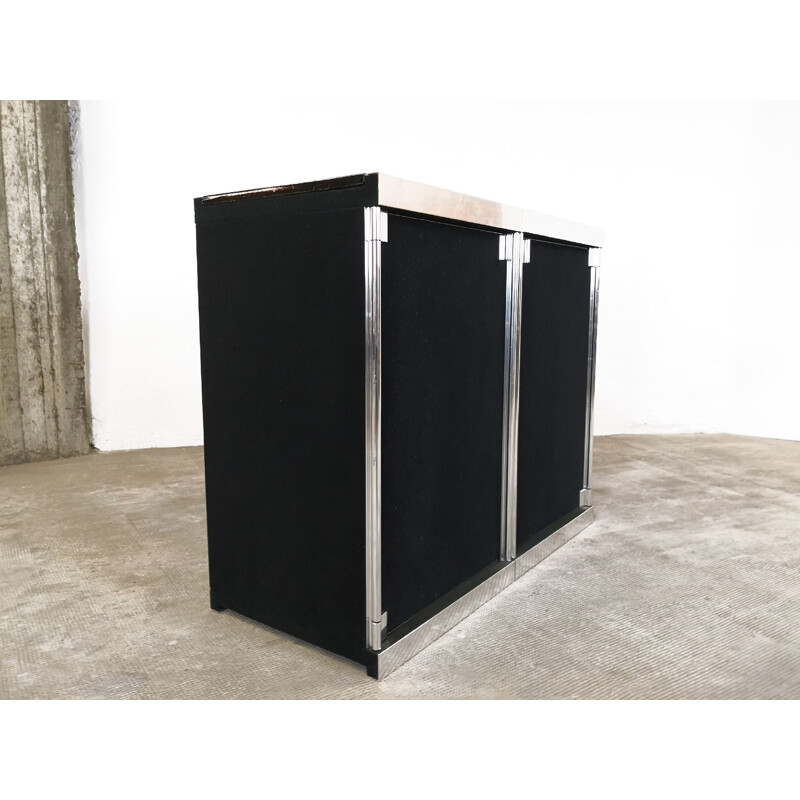 Pair of black vintage storage units for Hermes in steel and marble 1970