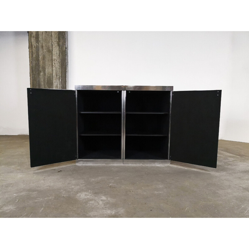 Pair of black vintage storage units for Hermes in steel and marble 1970