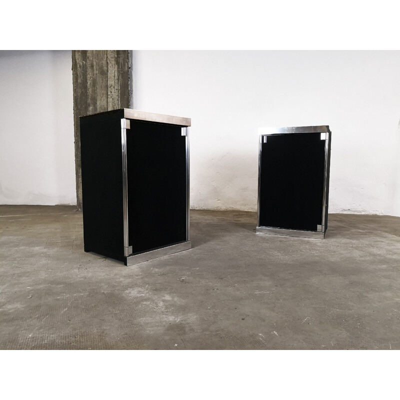 Pair of black vintage storage units for Hermes in steel and marble 1970
