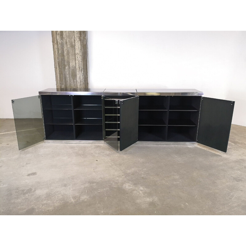 Set of 3 vintage storage units for Hermes in chrome and black metal