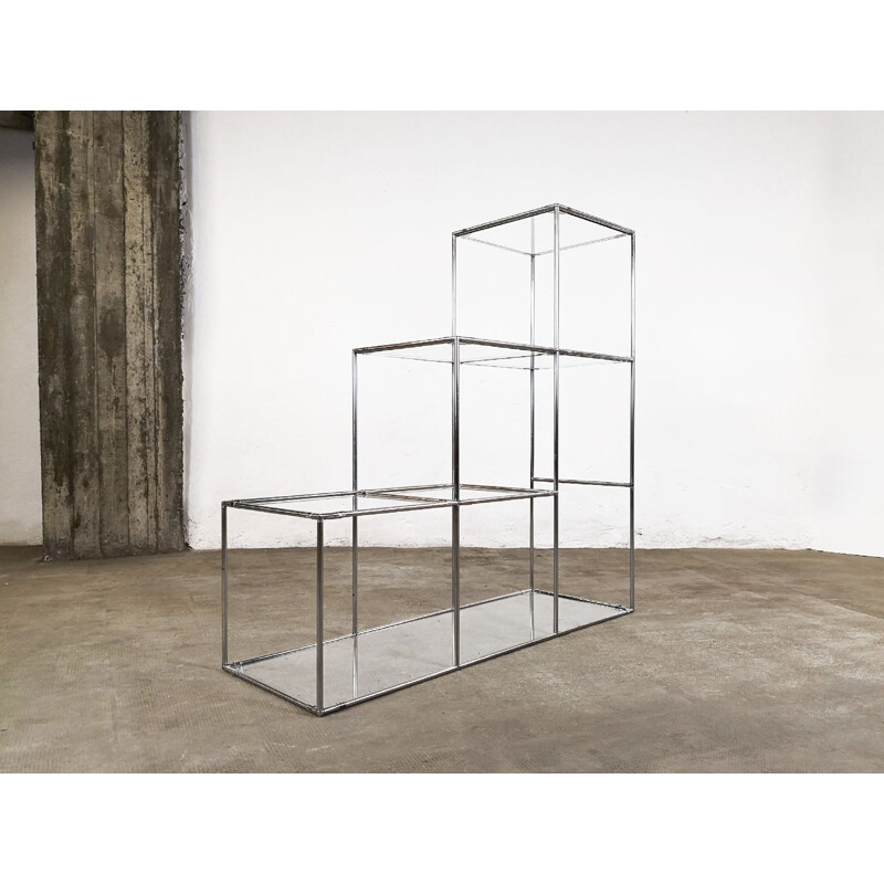 Vintage Abstracta shelf system for Abstracta System in glass and silver steel 1960