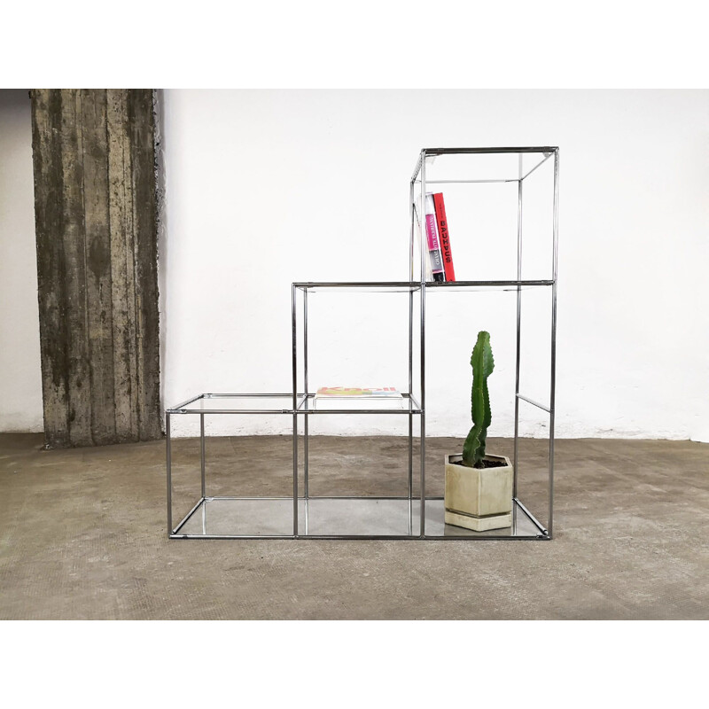 Système d'étagères vintage Abstracta pour Abstracta System en verre et acier argenté 1960