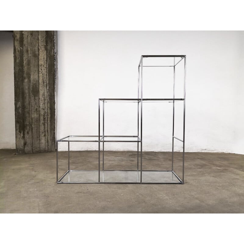 Vintage Abstracta shelf system for Abstracta System in glass and silver steel 1960
