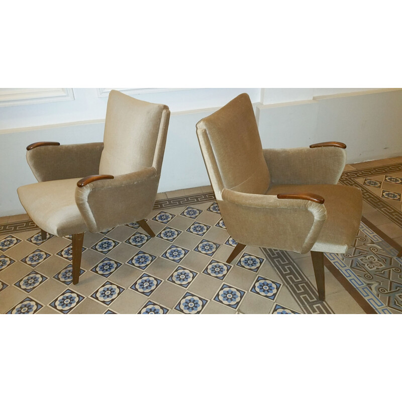 Vintage Deense fauteuil van Arno Votteler voor Knoll in beige fluweel 1950
