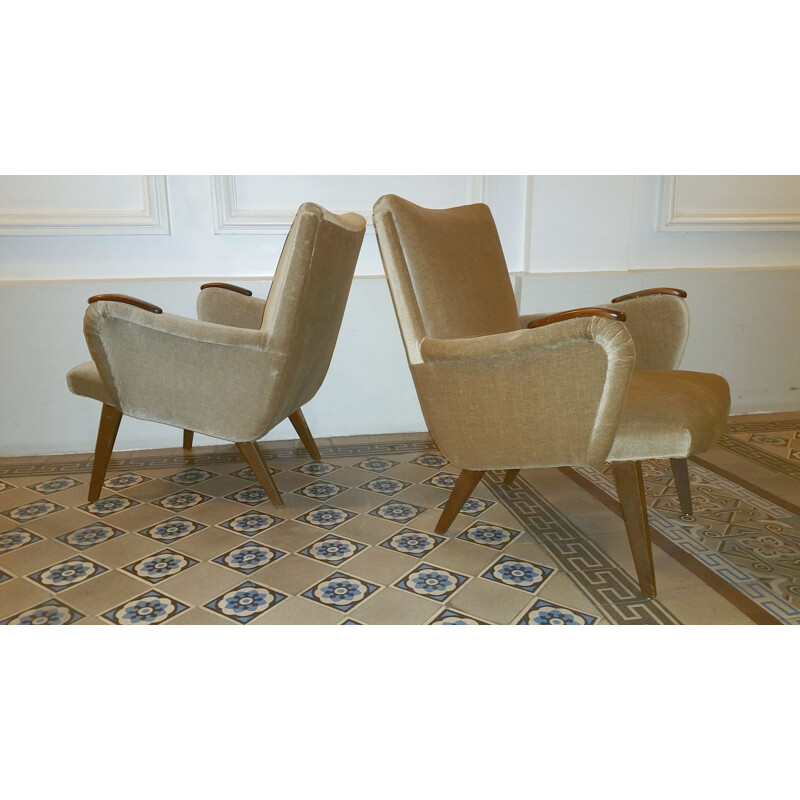 Vintage danish armchair by Arno Votteler for Knoll in beige velvet 1950