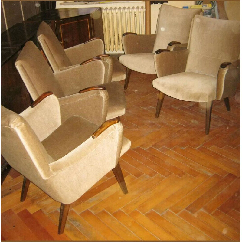 Poltrona danese vintage di Arno Votteler per Knoll in velluto beige 1950