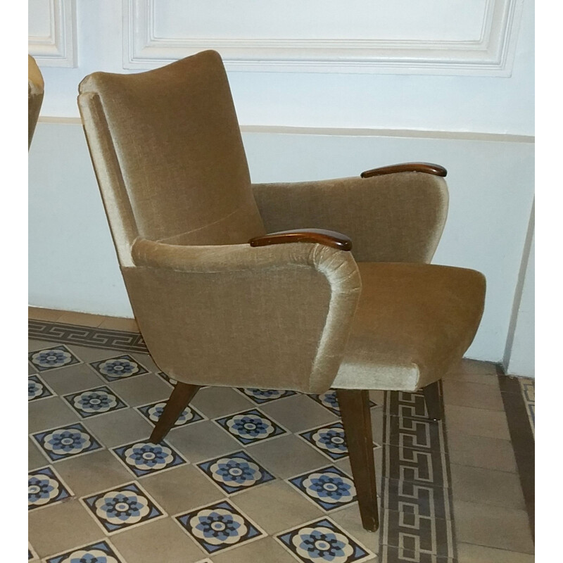 Dänischer Vintage-Sessel von Arno Votteler für Knoll in beigem Samt 1950
