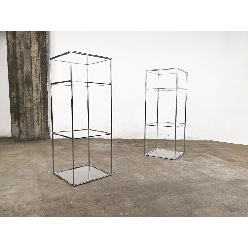 Pair of vintage Abstracta stands for Abstracta System in glass and steel