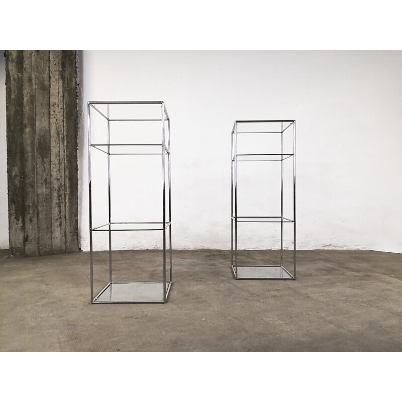 Pair of vintage Abstracta stands for Abstracta System in glass and steel