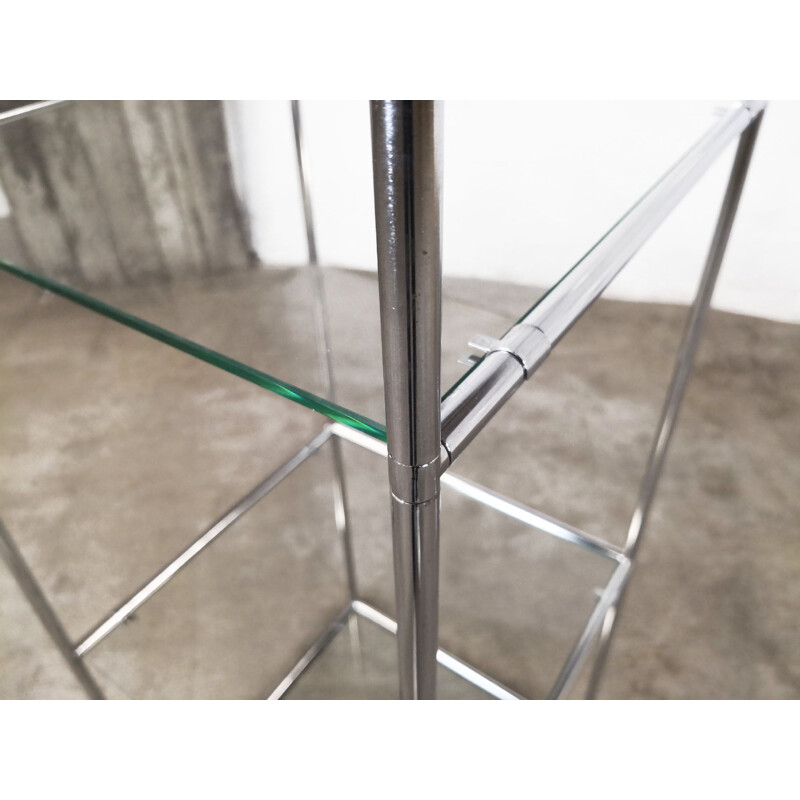 Pair of vintage Abstracta stands for Abstracta System in glass and steel