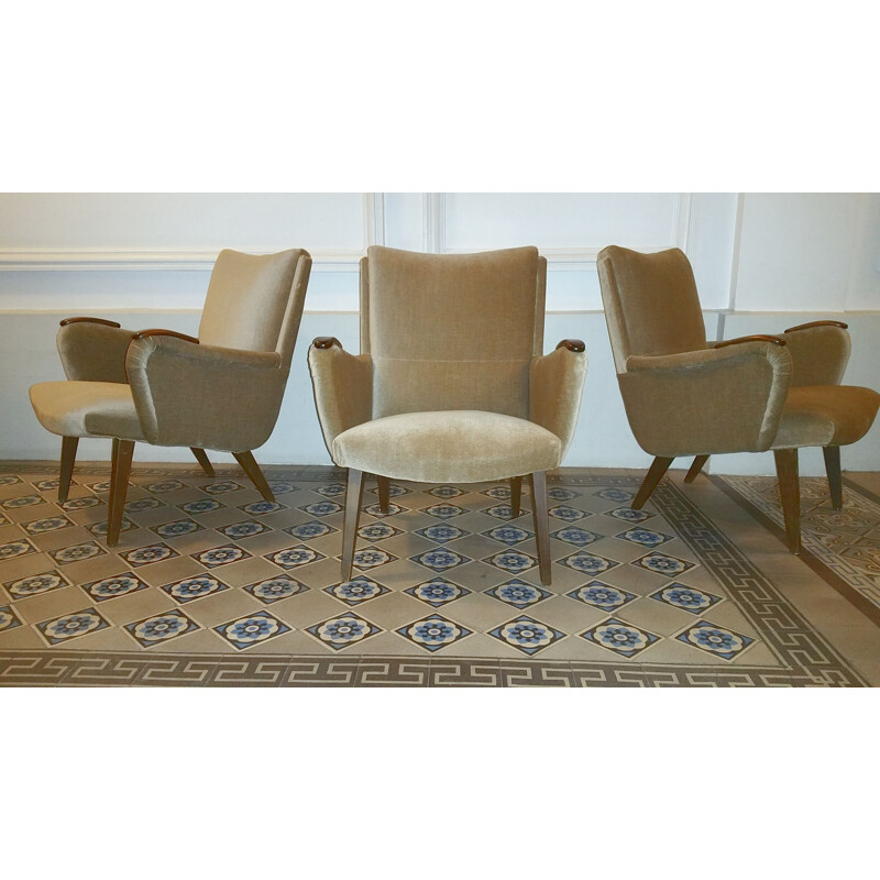 Sillón danés vintage de Arno Votteler para Knoll en terciopelo beige 1950