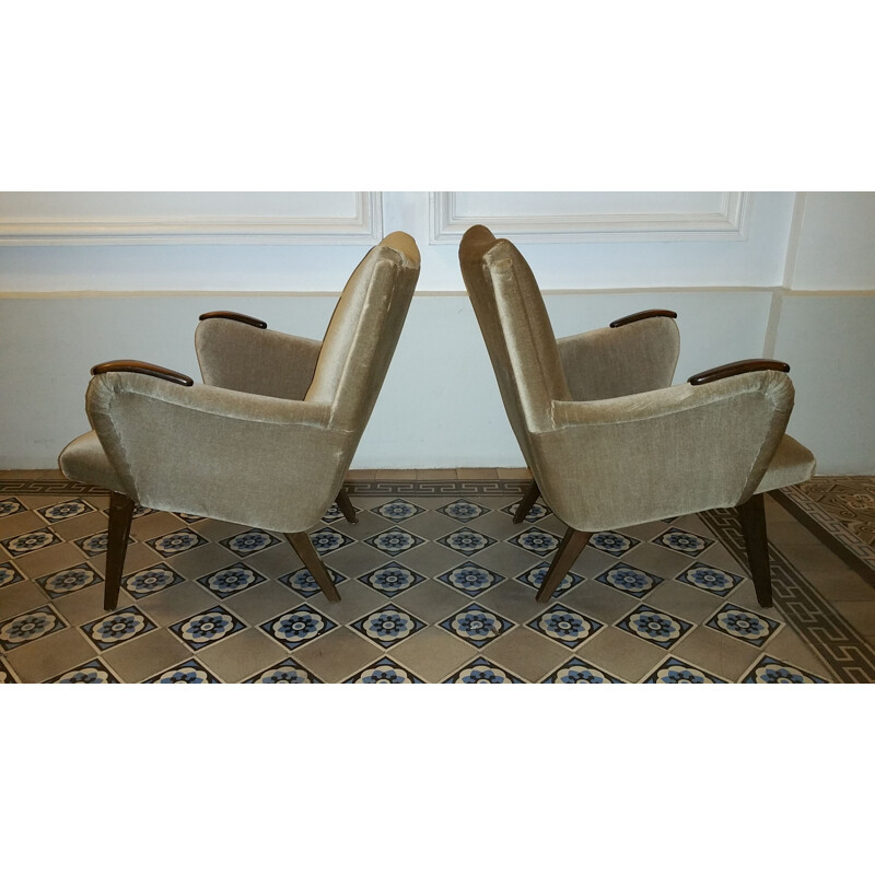 Vintage danish armchair by Arno Votteler for Knoll in beige velvet 1950