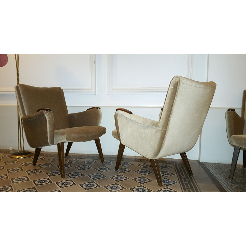 Vintage danish armchair by Arno Votteler for Knoll in beige velvet 1950