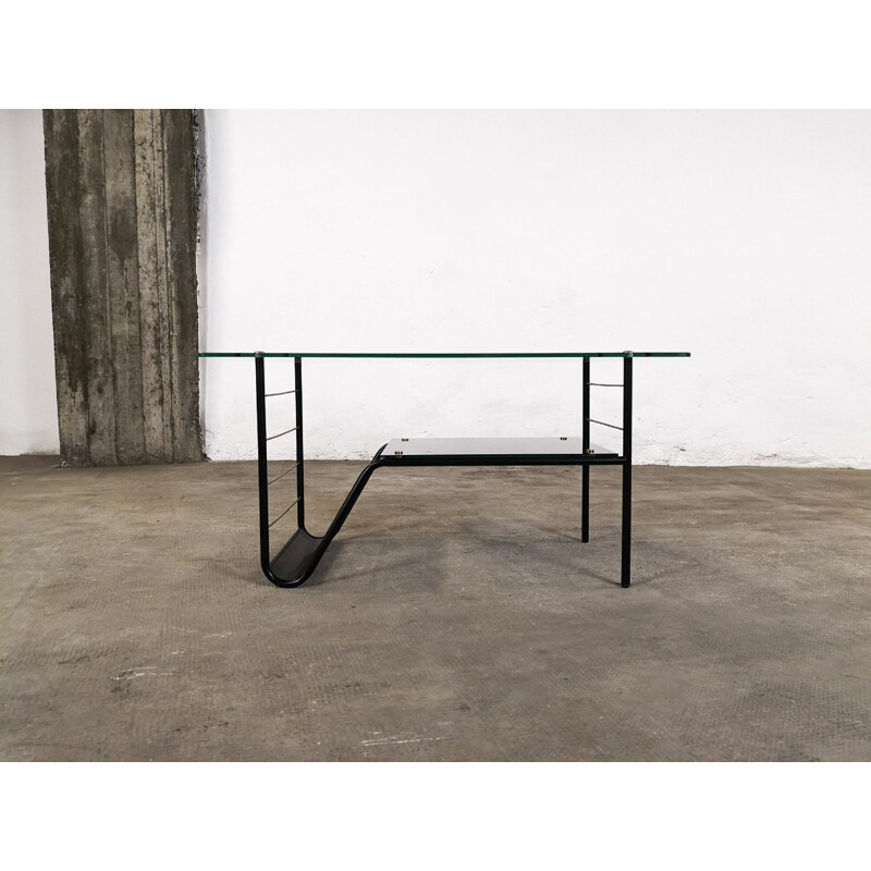 Vintage coffee table in glass and steel