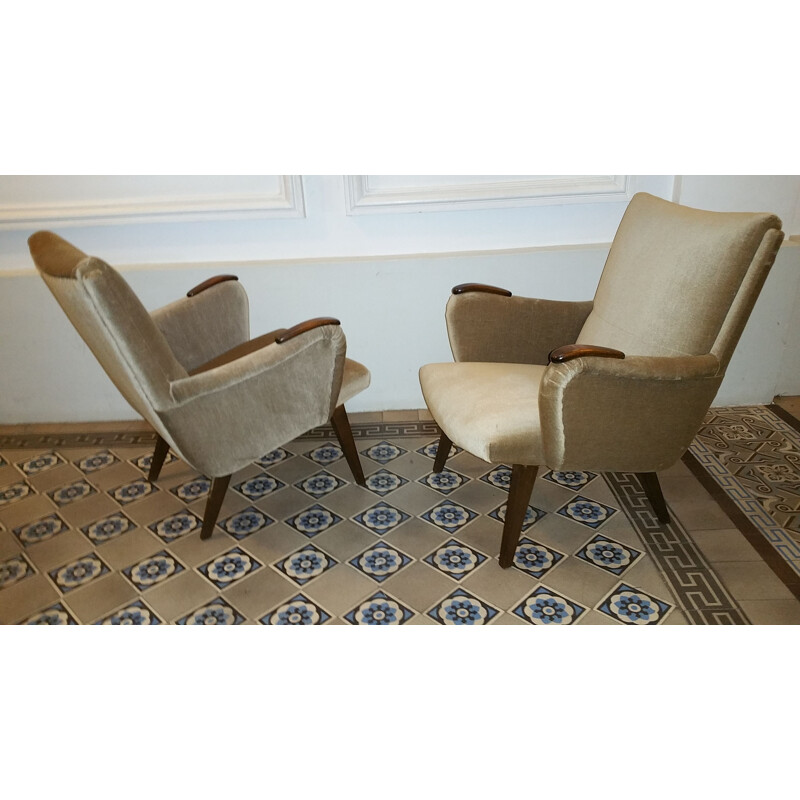 Vintage Deense fauteuil van Arno Votteler voor Knoll in beige fluweel 1950