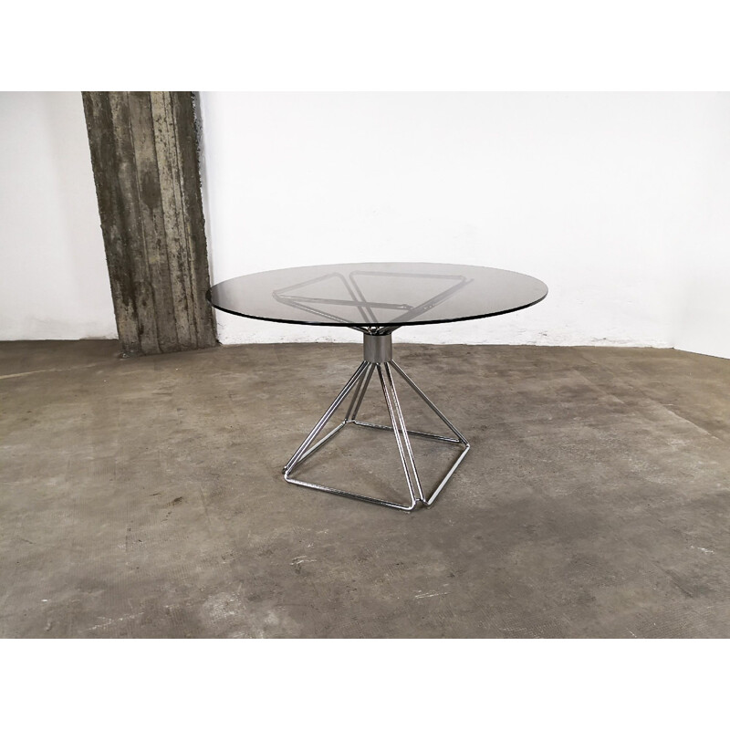 Vintage table for Novalux in glass and steel 1970