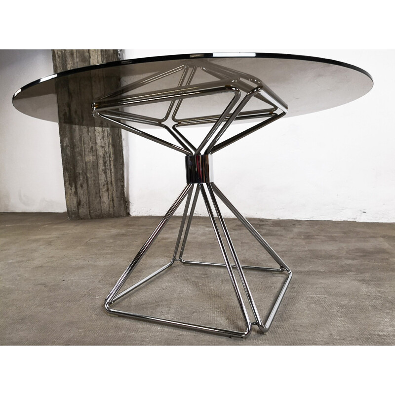 Table vintage pour Novalux en verre et acier 1970