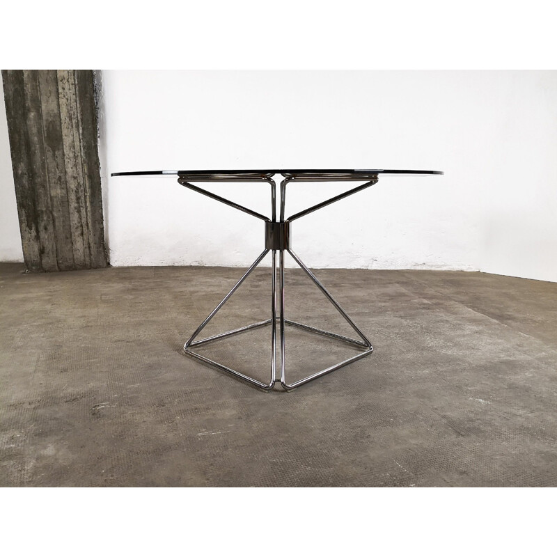 Vintage table for Novalux in glass and steel 1970