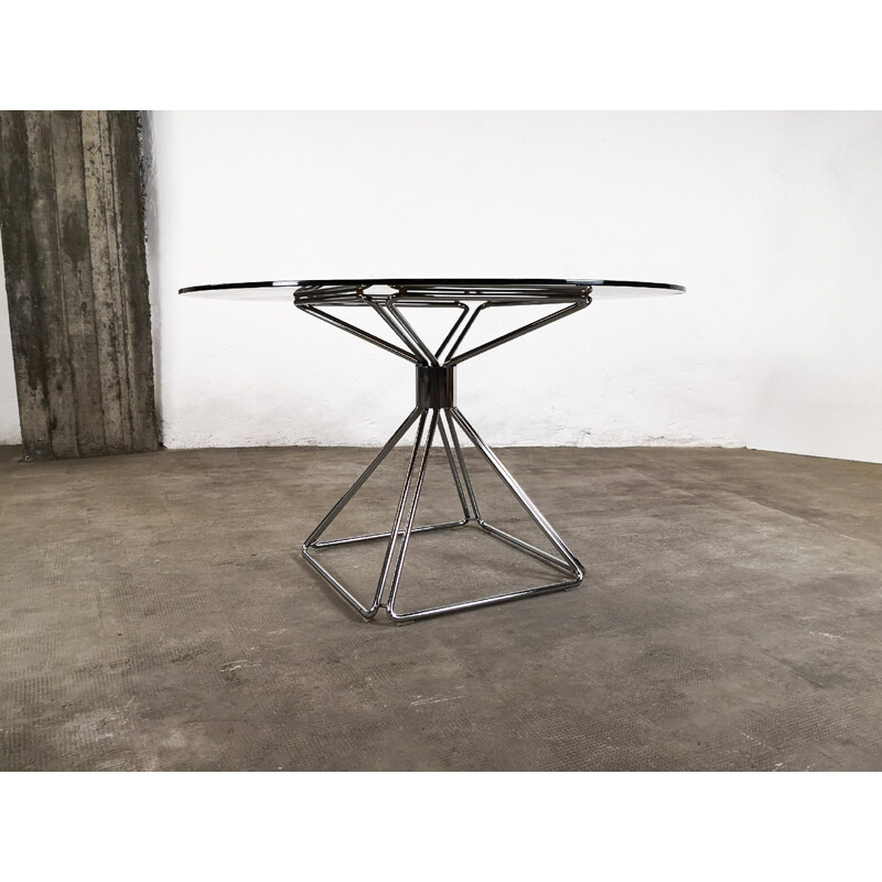 Vintage table for Novalux in glass and steel 1970