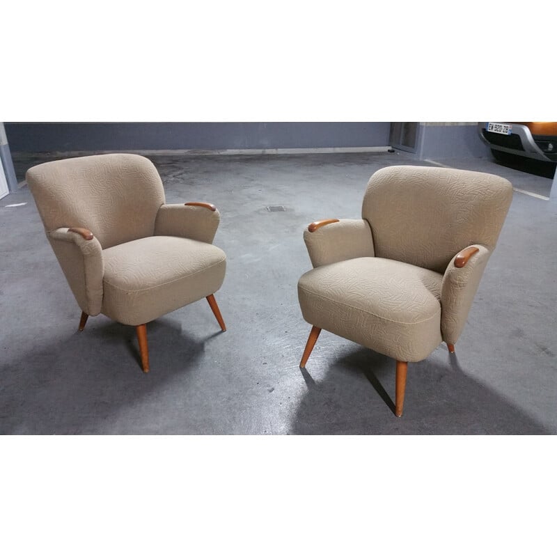 Pareja de sillones daneses vintage en tela beige