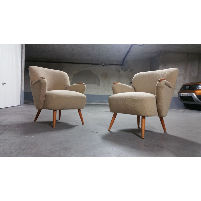 Paire de fauteuils danois vintage en tissu beige