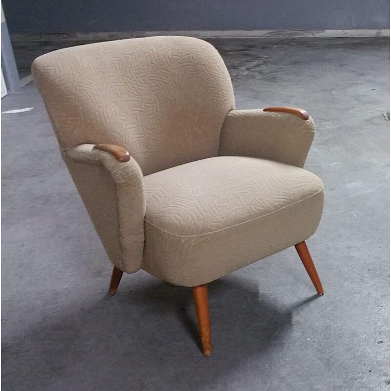 Paar vintage Deense fauteuils in beige stof