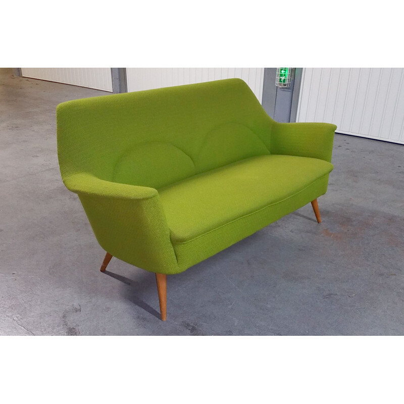 Cocktail sofa in teak and green fabric