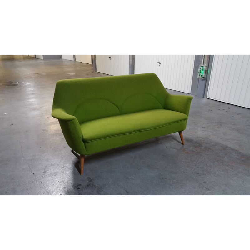 Cocktail sofa in teak and green fabric