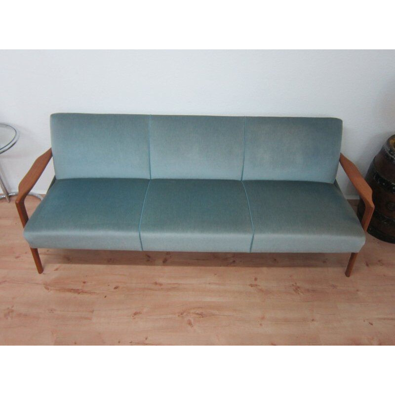 Vintage-Bettsofa aus Teakholz und blauem Samt