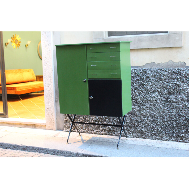 Green and black sideboard in metal