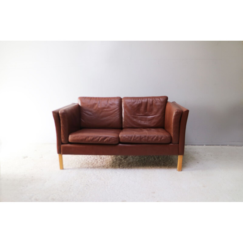 Danish 2-seater sofa in brown leather