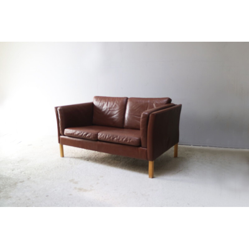 Danish 2-seater sofa in brown leather