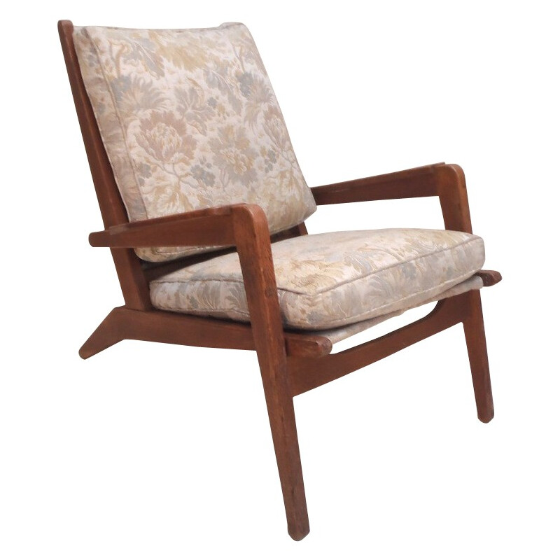 Pair of lounge chairs in oak, Pierre GUARICHE - 1950s