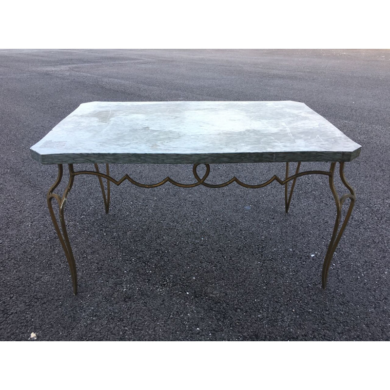 Vintage coffee table in gilded metal and marble by René Prou