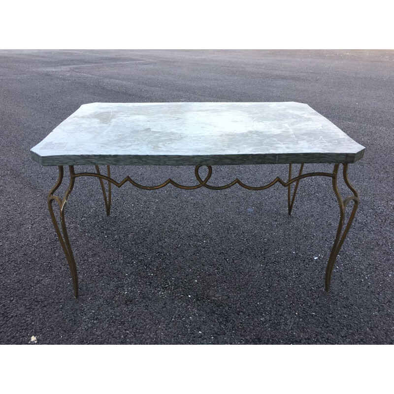 Vintage salontafel in verguld metaal en marmer van René Prou