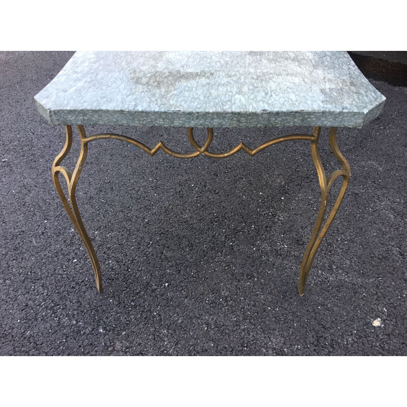 Vintage coffee table in gilded metal and marble by René Prou