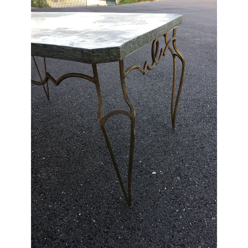 Mesa de café Vintage em metal dourado e mármore de René Prou