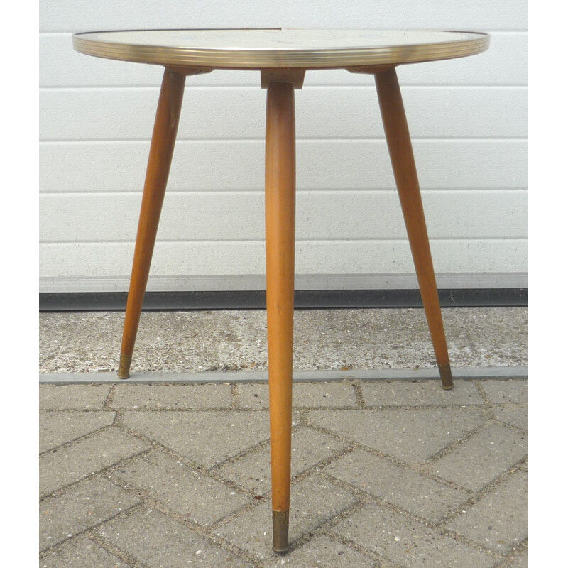 Table d'appoint tripode en bois et verre - 1950