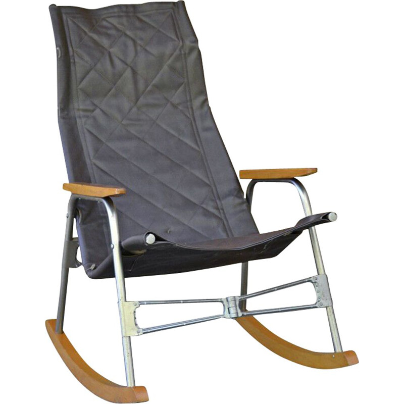 Chaise à bascule vintage en cuir par Takeshi Nii