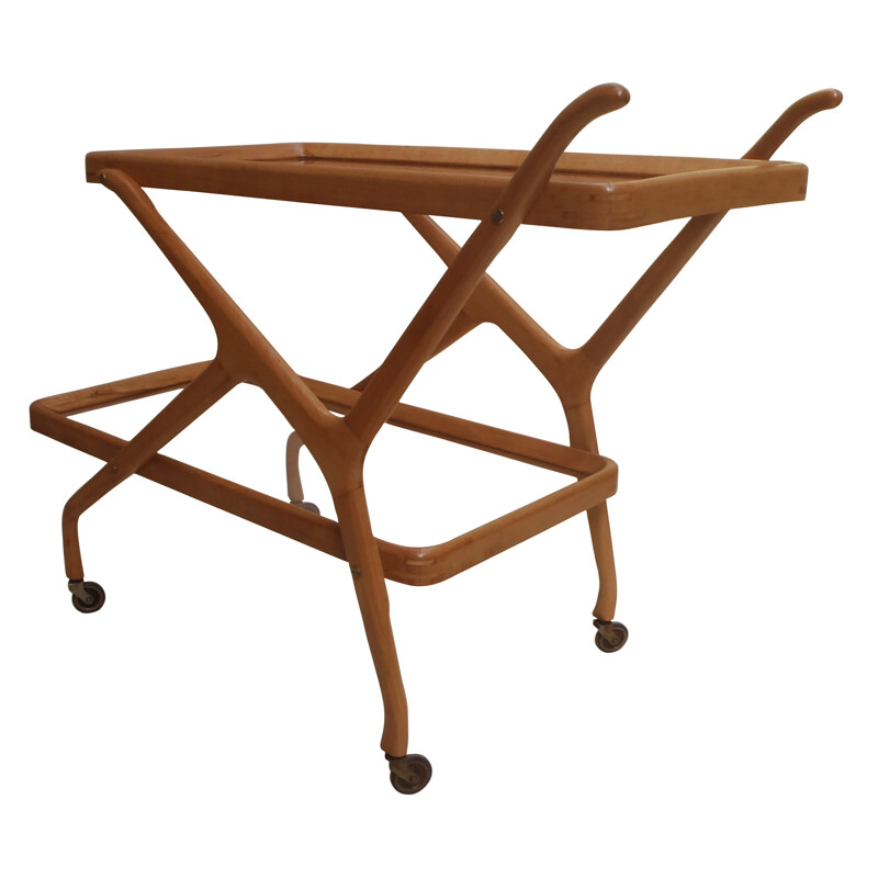 Vintage beech wood rolling table by Cesare Lacca, Italy 1950