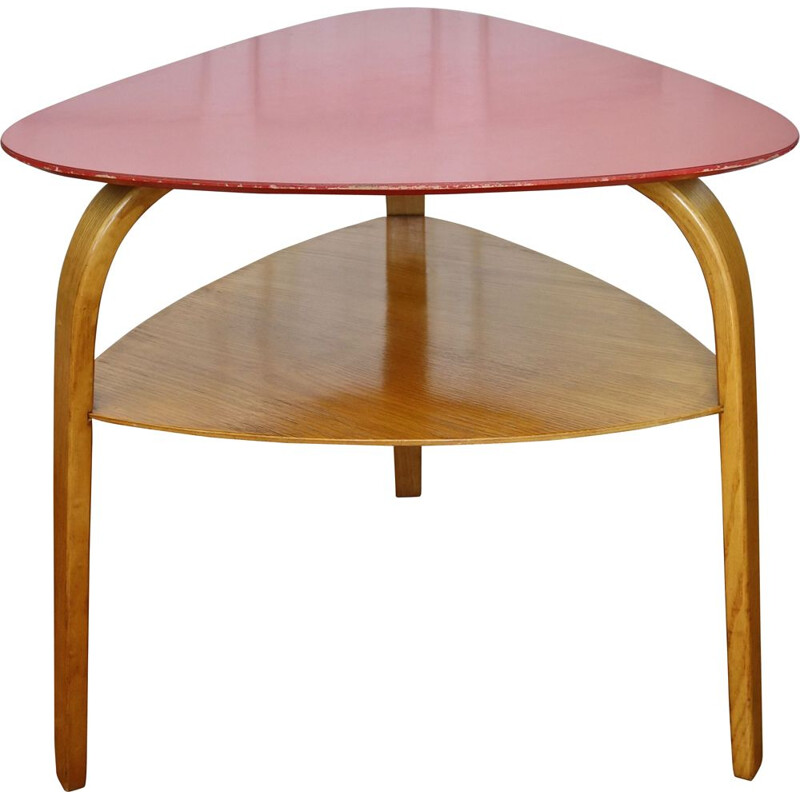 Table de chevet vintage Bow wood par Steiner, France années 1950