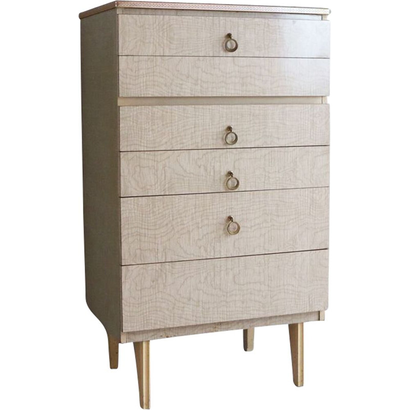 Vintage chest of drawers in light grey formica