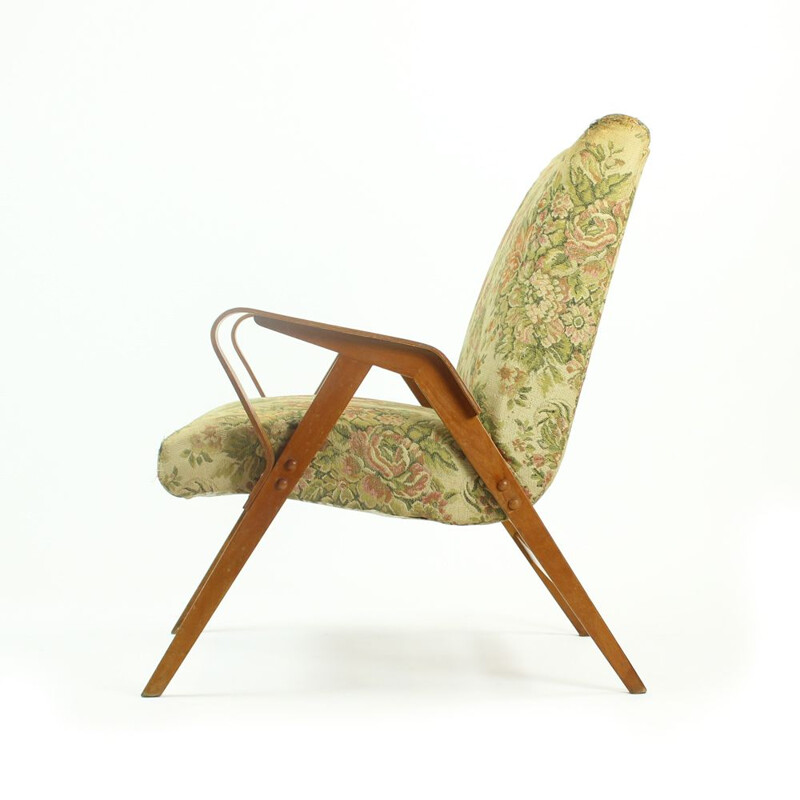 Vintage Armchair Tatra in Light Beech & Original Fabric, Czechoslovakia, circa 1960