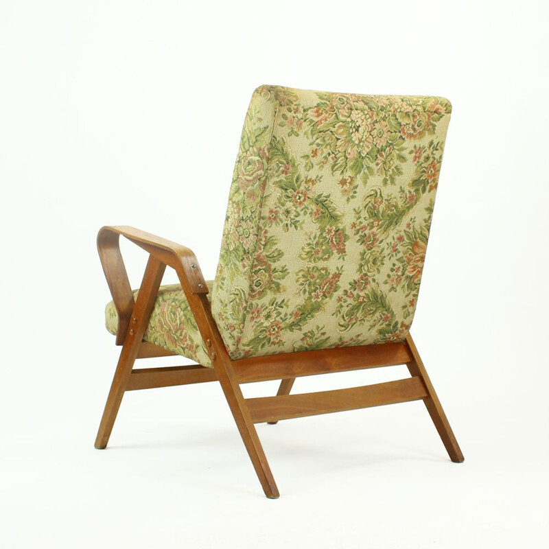 Vintage Armchair Tatra in Light Beech & Original Fabric, Czechoslovakia, circa 1960