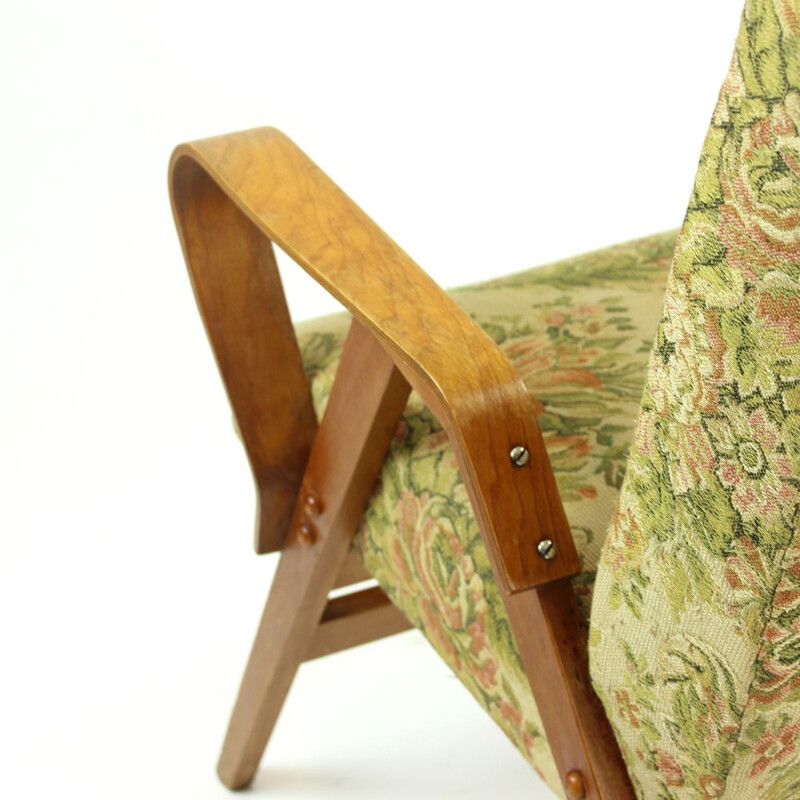 Vintage Armchair Tatra in Light Beech & Original Fabric, Czechoslovakia, circa 1960